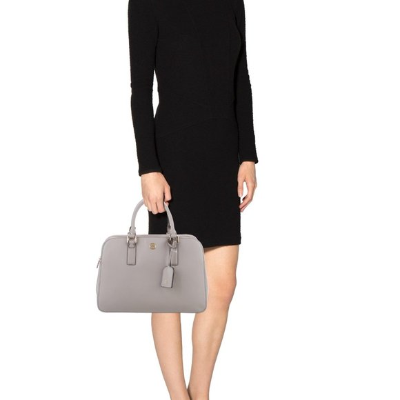 TORY BURCH Robinson Triple-Zip Satchel Saffiano Leather Grey (MSRP $550) - mint - Picture 7 of 9